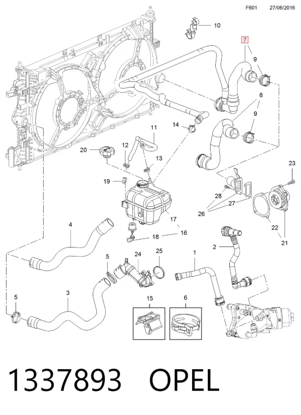 Manguera inferior del radiador 1337893 Opel