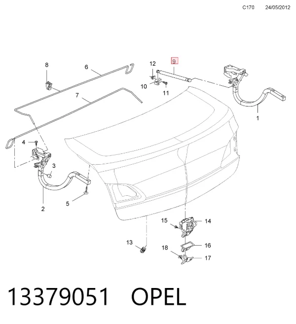 Amortiguador maletero 13379051 Opel
