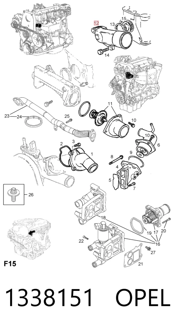 Caja de termostato 1338151 Opel