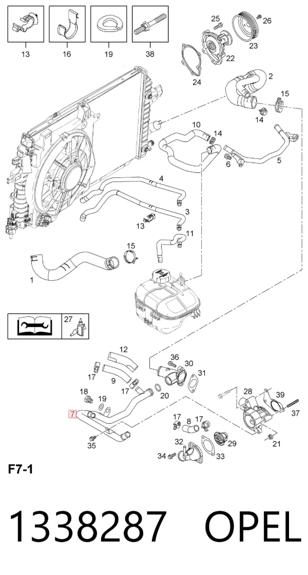 Manguera radiador 1338287 Opel