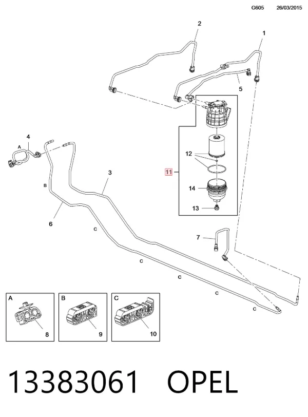 Caja del filtro de combustible 13383061 Opel