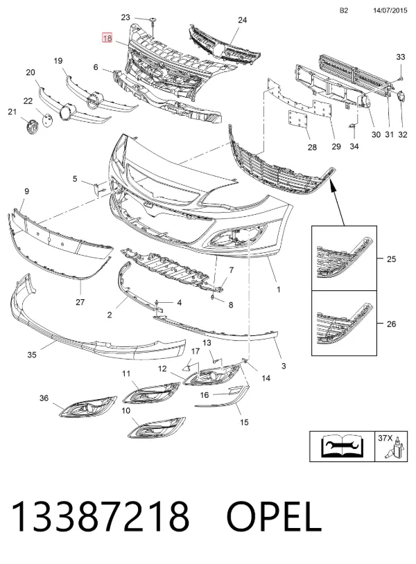 Parrilla 13387218 Opel