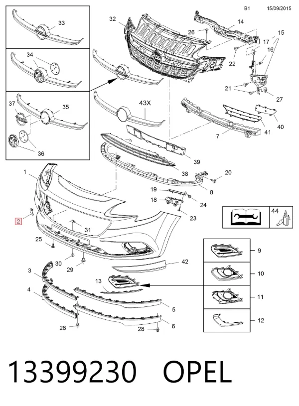 Tapa del enganche de remolcado delantera 13399230 Opel