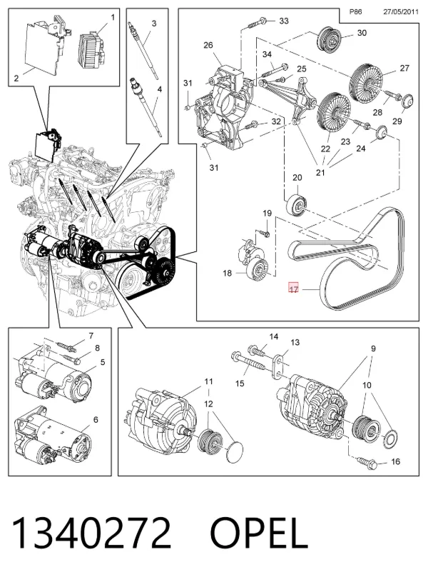 Correa de alternador 1340272 Opel