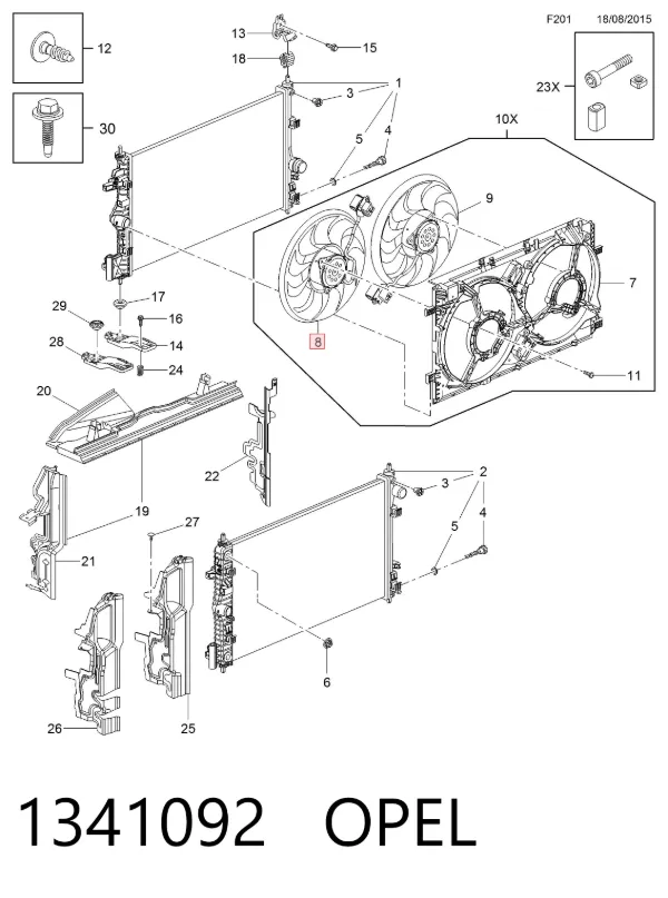 Ventilador eléctrico de refrigeración completo izquierdo (motor y hélice) 1341092 Opel