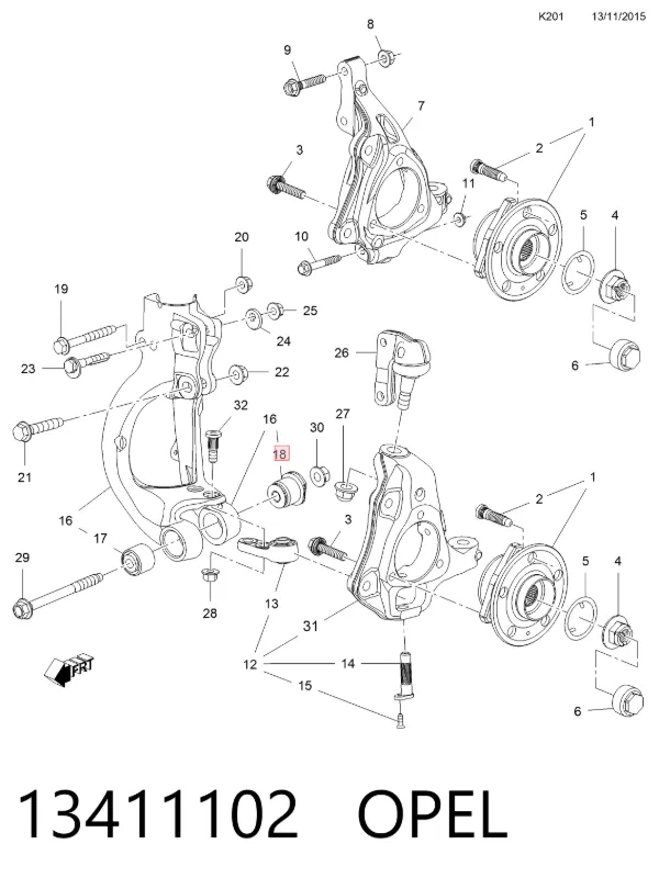 Buje de la mangueta delantera 13411102 Opel
