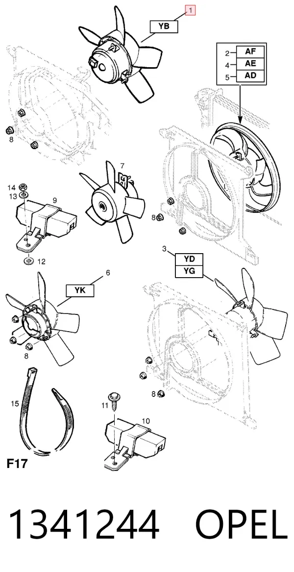 Ventilador del motor 1341244 Opel
