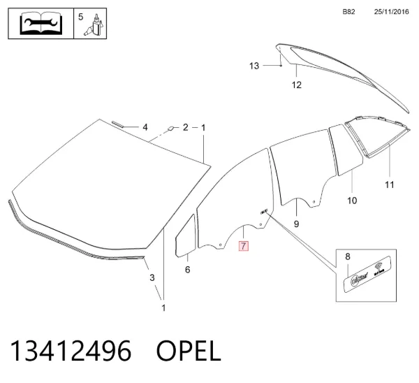 Cristal de puerta delantera derecha 13412496 Opel