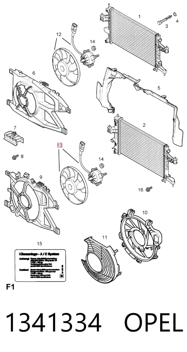 Ventilador del motor 1341334 Opel