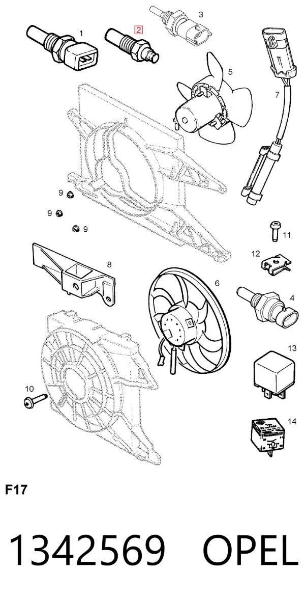 Sensor de temperatura 1342569 Opel