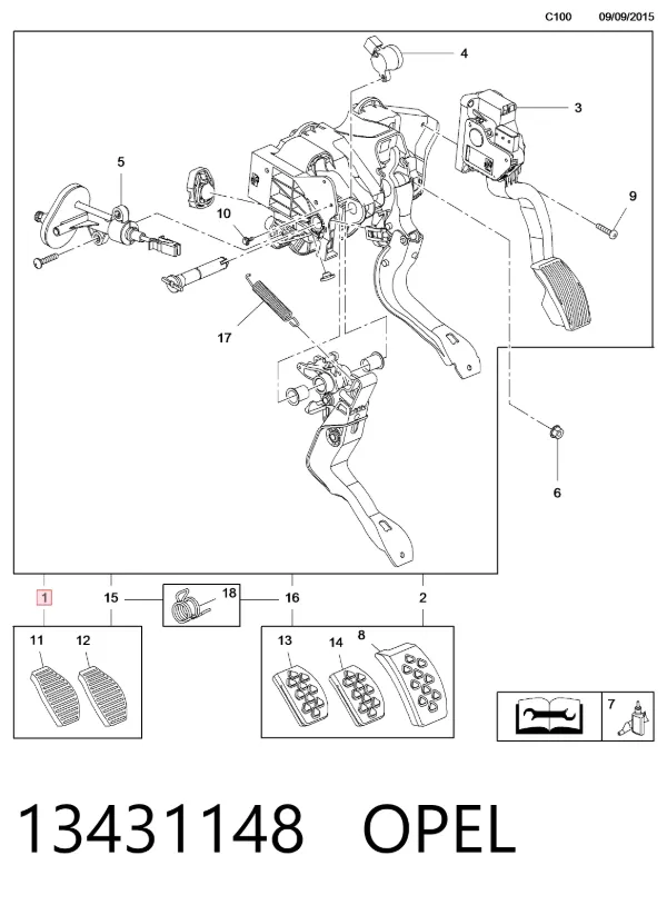 Soporte de pedales 13431148 Opel