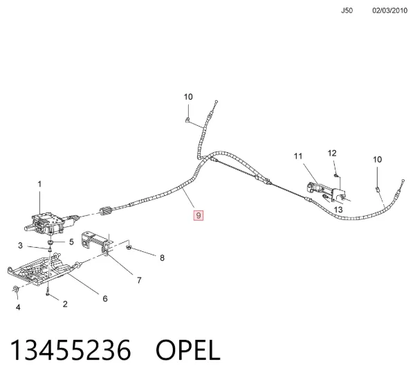 Cable de freno de mano, juego para automóvil 13455236 Opel
