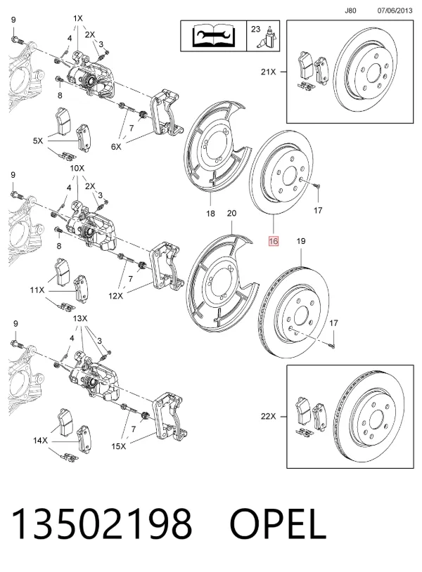 Disco de freno trasero 13502198 Opel