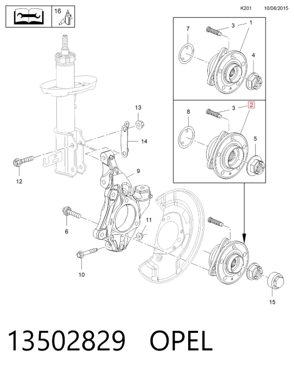 Buje de rueda delantero 13502829 Opel