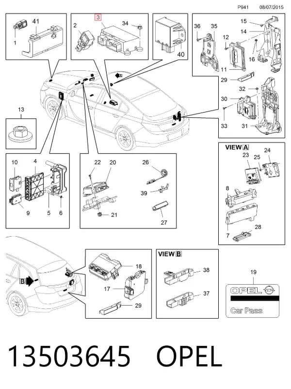 Módulo de control de airbag 13503645 Opel