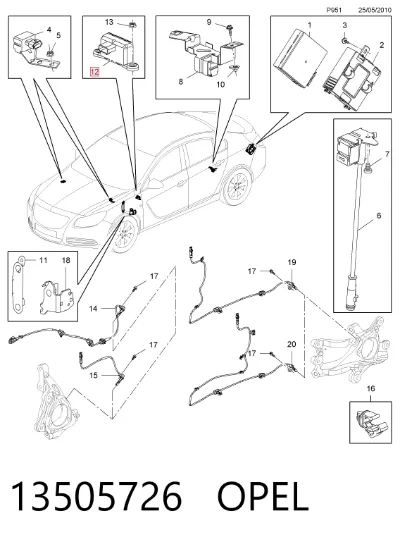 Sensor de aceleración lateral (ESP) OPEL 13505726