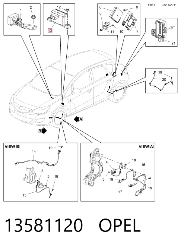 Sensor de aceleración lateral (ESP) 13581120 Opel