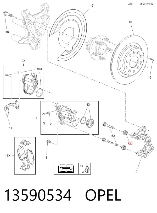 Kit de reparación de pinzas de freno 13590534 Opel