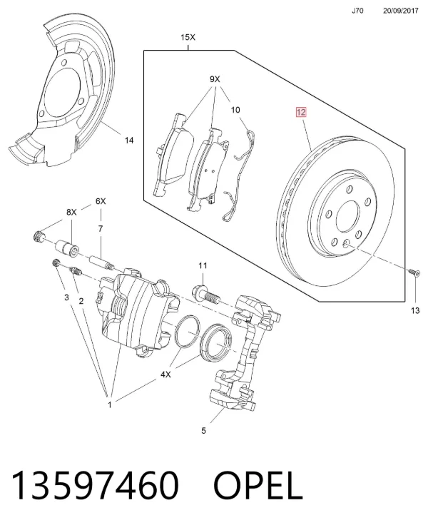 Disco de freno 13597460 Opel
