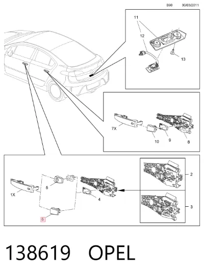 Manija exterior de puerta trasera OPEL 138619