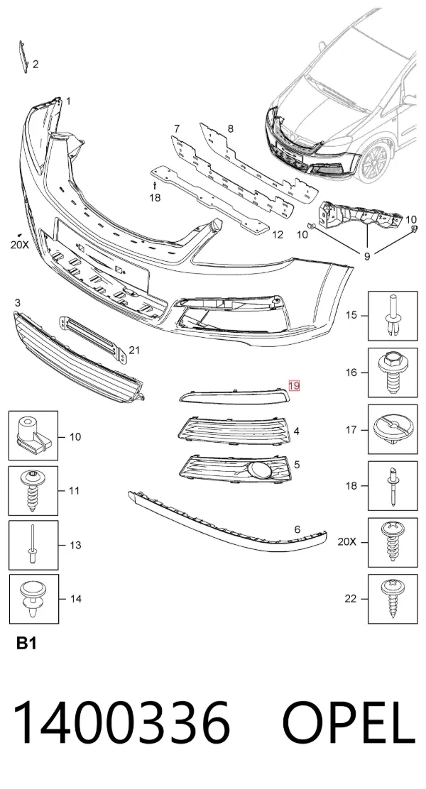 Moldura derecha del parachoques delantero 1400336 Opel