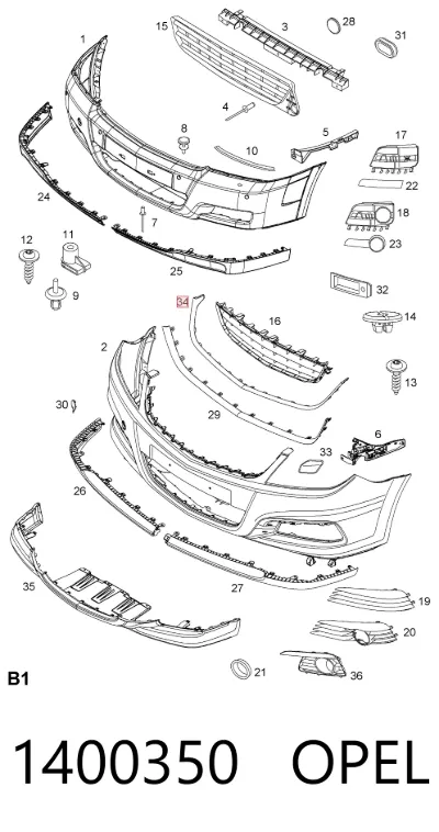 Moldura inferior de la parrilla del radiador OPEL 1400350