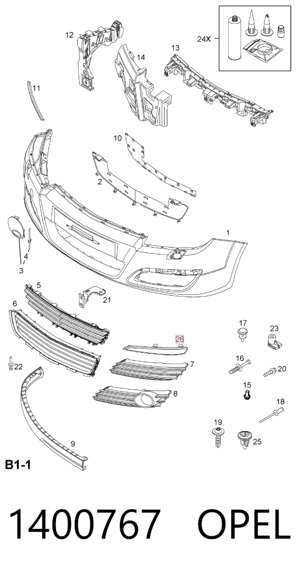 Moldura de parachoques delantera izquierda 1400767 Opel