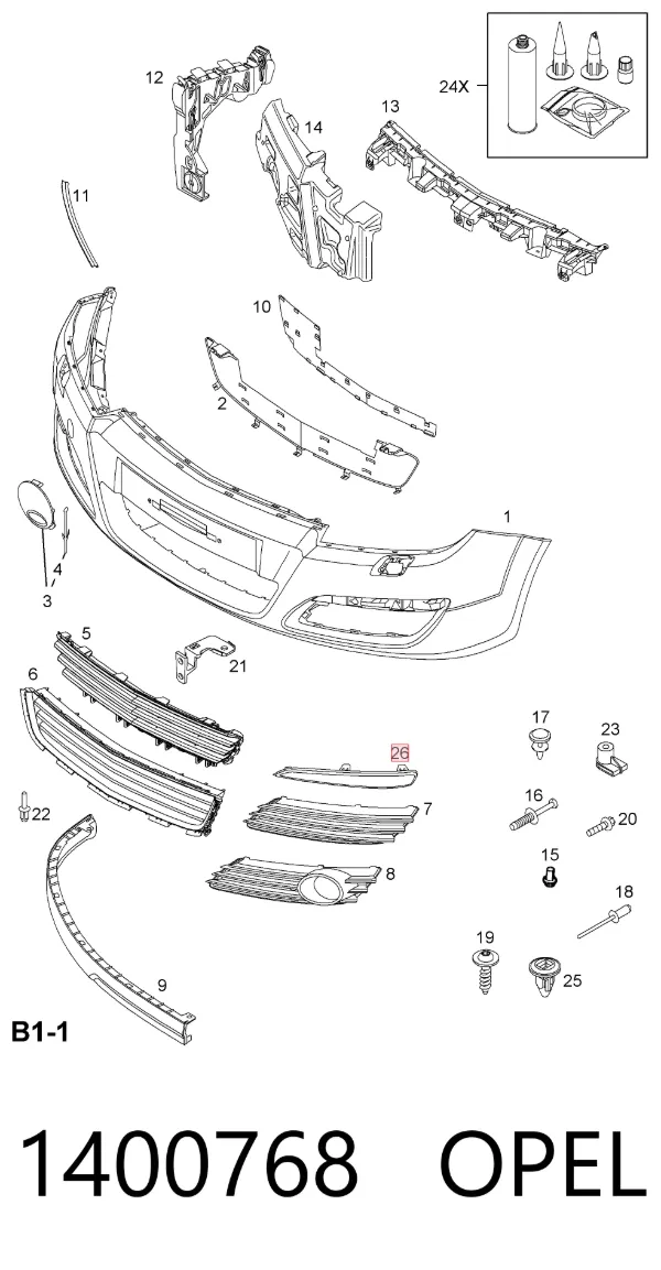 Moldura del parachoques delantero derecho 1400768 Opel