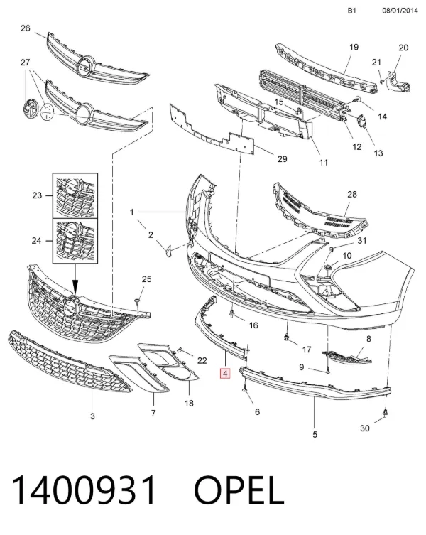 Spoiler derecho del parachoques delantero 1400931 Opel