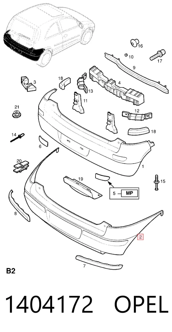 Parachoques trasero 1404172 Opel