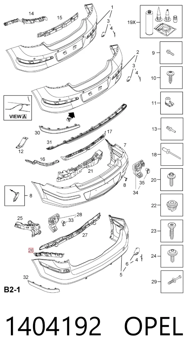 Guía izquierda del parachoques trasero 1404192 Opel