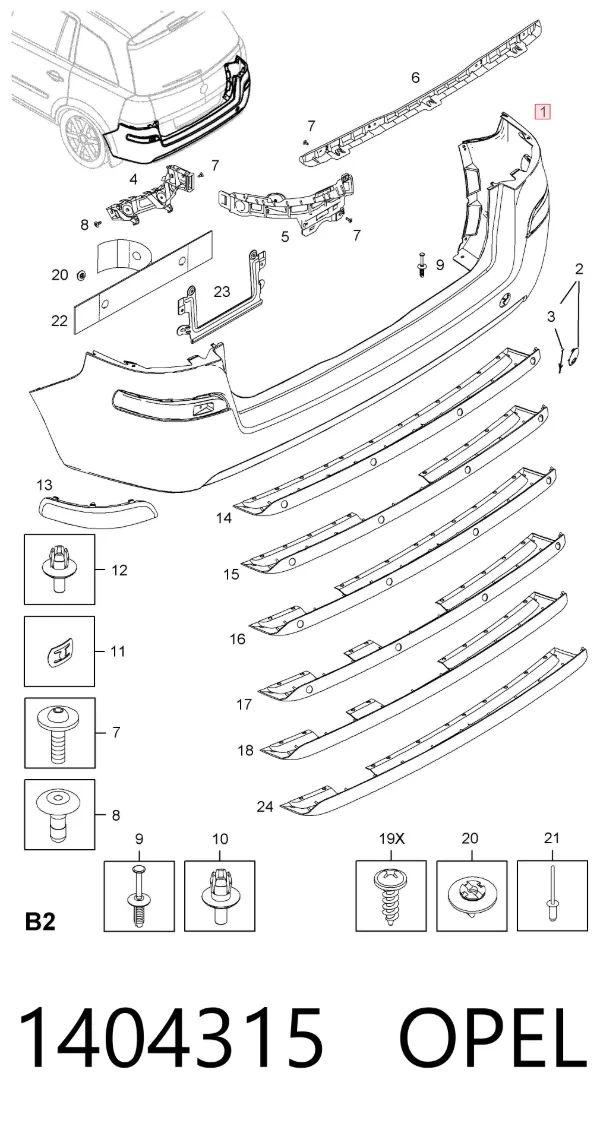 Parachoques trasero 1404315 Opel
