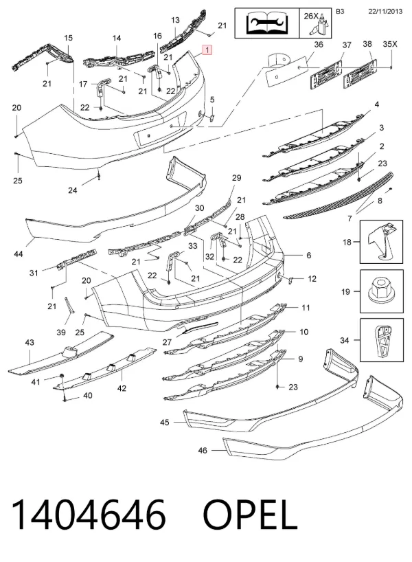 Parachoques trasero 1404646 Opel