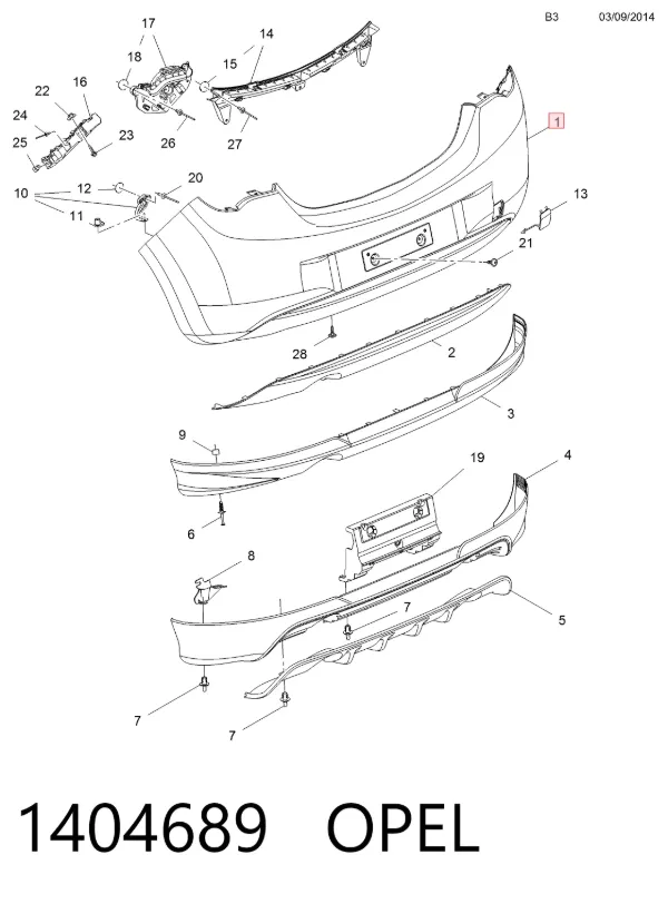 Parachoques trasero 1404689 Opel