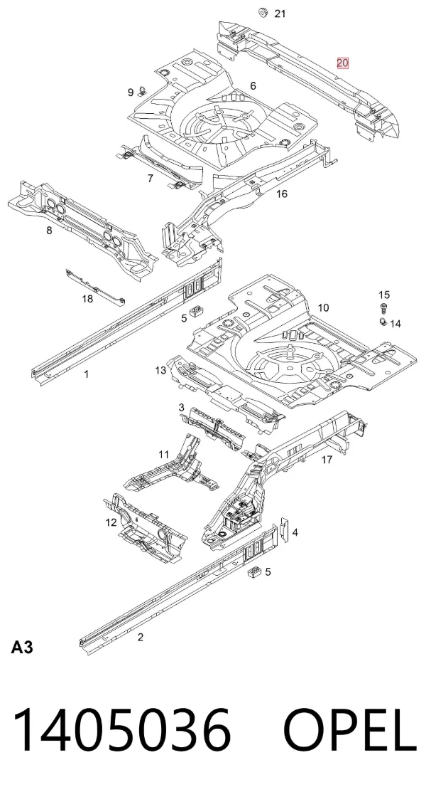 Refuerzo parachoques trasero 1405036 Opel