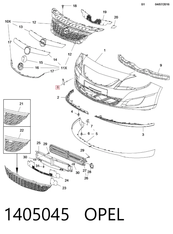 Tapa del enganche de remolcado delantera 1405045 Opel