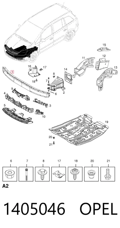 Refuerzo de parachoques delantero OPEL 1405046