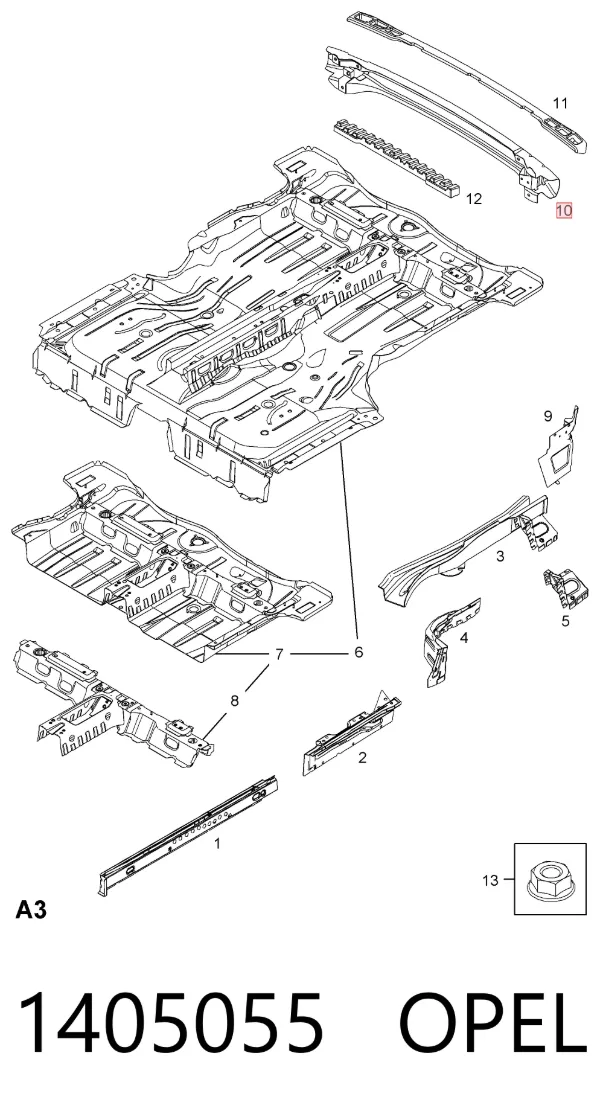 Refuerzo parachoques trasero 1405055 Opel
