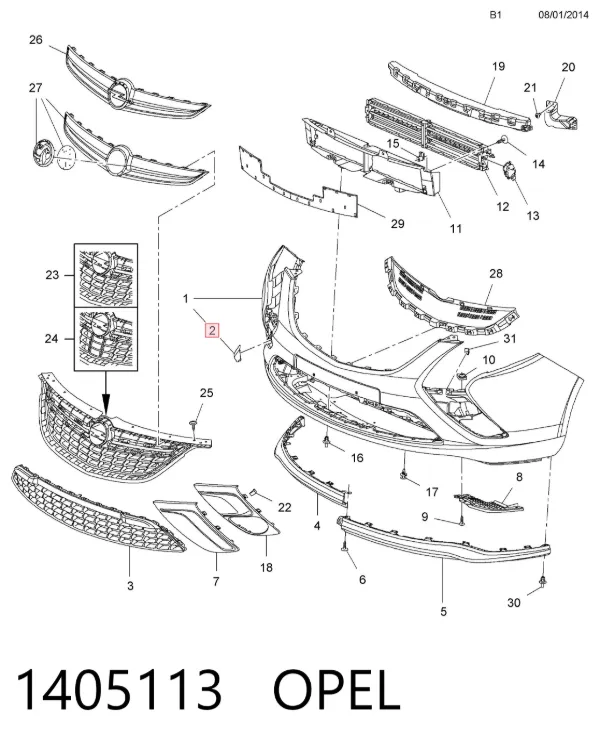 Tapa del enganche de remolcado delantera 1405113 Opel