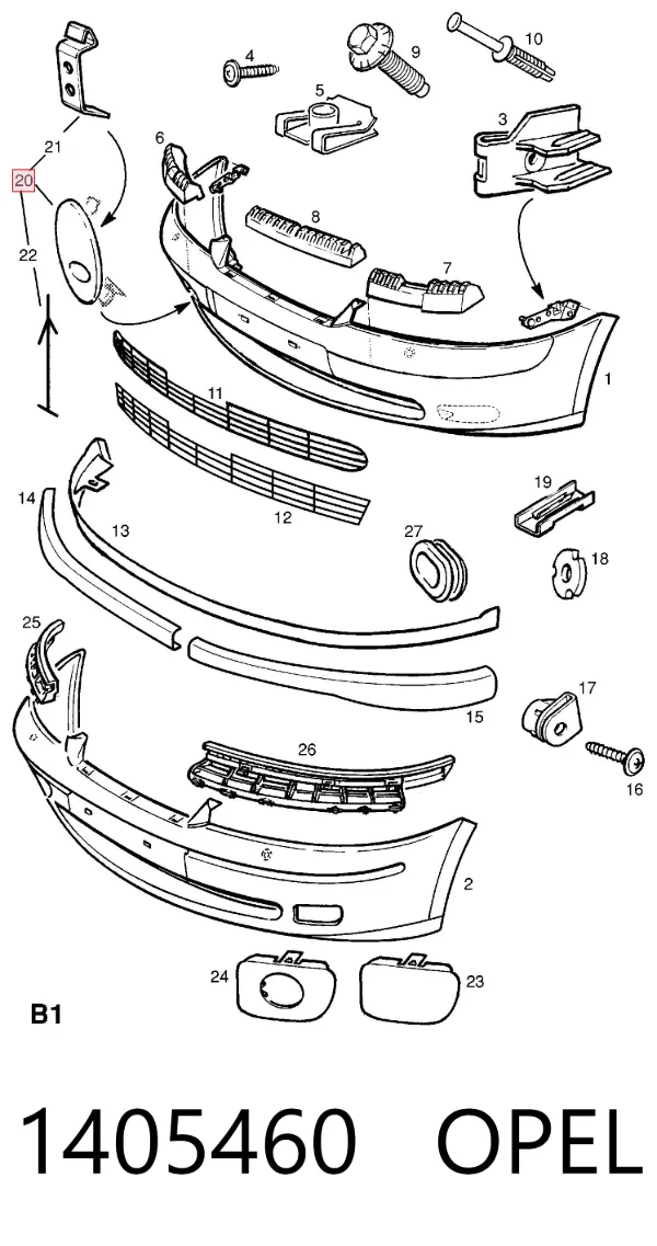 Tapa del enganche de remolcado delantera 1405460 Opel
