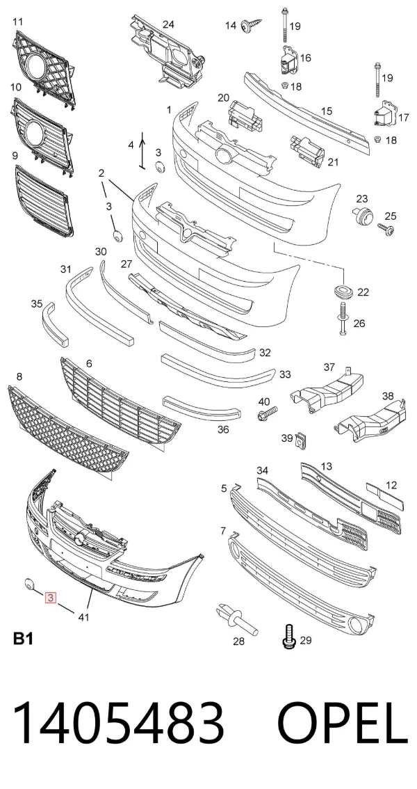 Tapa del enganche de remolcado delantera 1405483 Opel