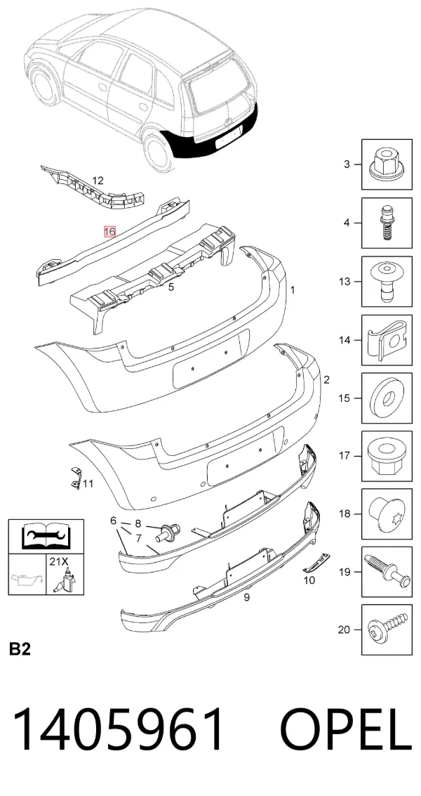 Refuerzo parachoques trasero 1405961 Opel