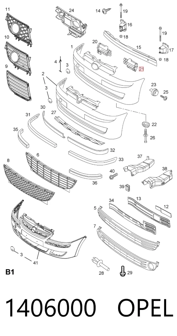 Soporte de parachoques delantero izquierdo 1406000 Opel