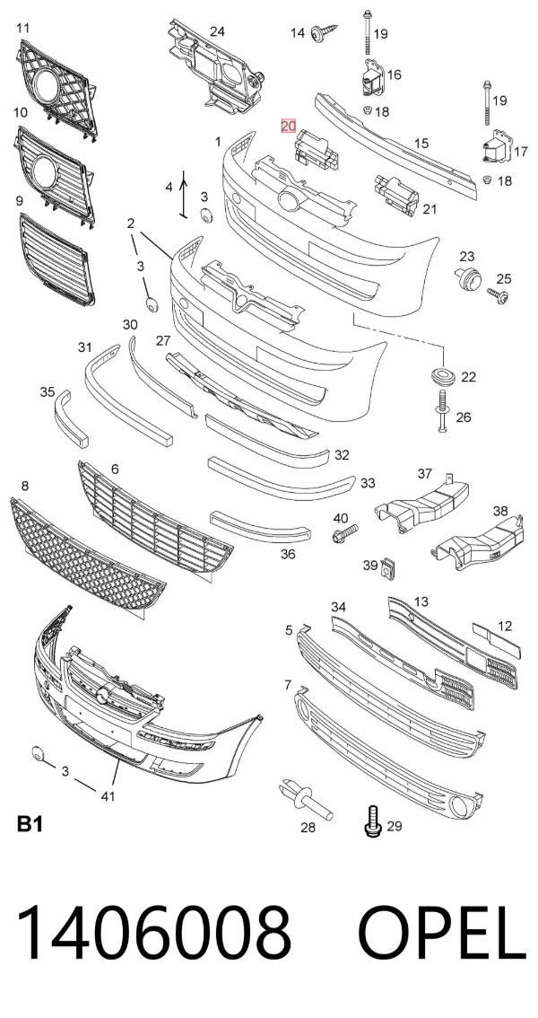Soporte de parachoques delantero derecho 1406008 Opel
