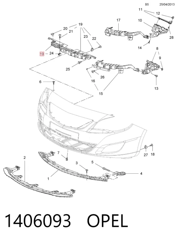 Soporte de parachoques delantero 1406093 Opel