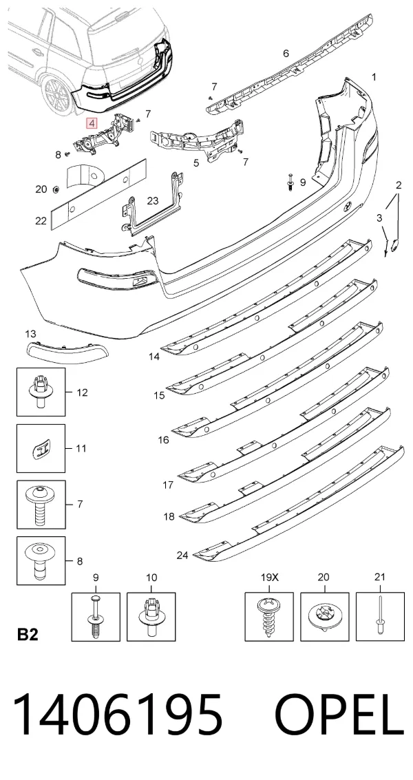 Soporte de parachoques trasero izquierdo 1406195 Opel