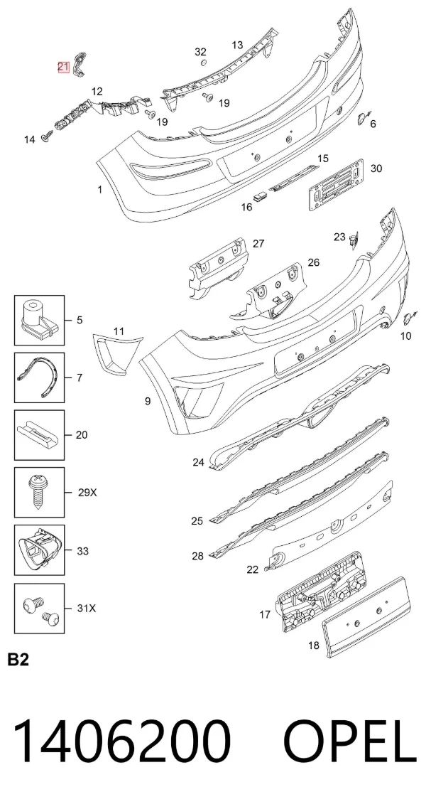 Soporte de parachoques trasero 1406200 Opel