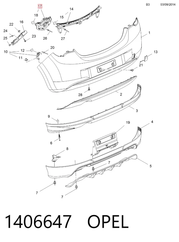 Soporte de parachoques trasero izquierdo 1406647 Opel