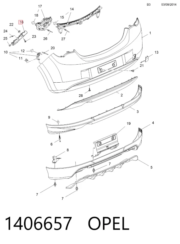 Soporte de parachoques trasero izquierdo 1406657 Opel
