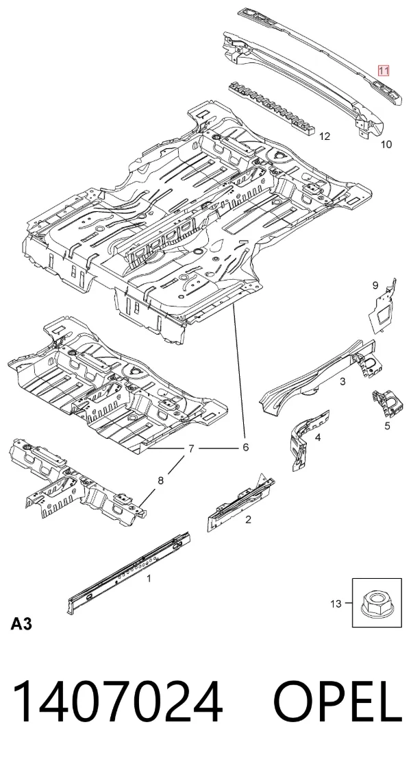 Absorbedor de parachoques trasero 1407024 Opel